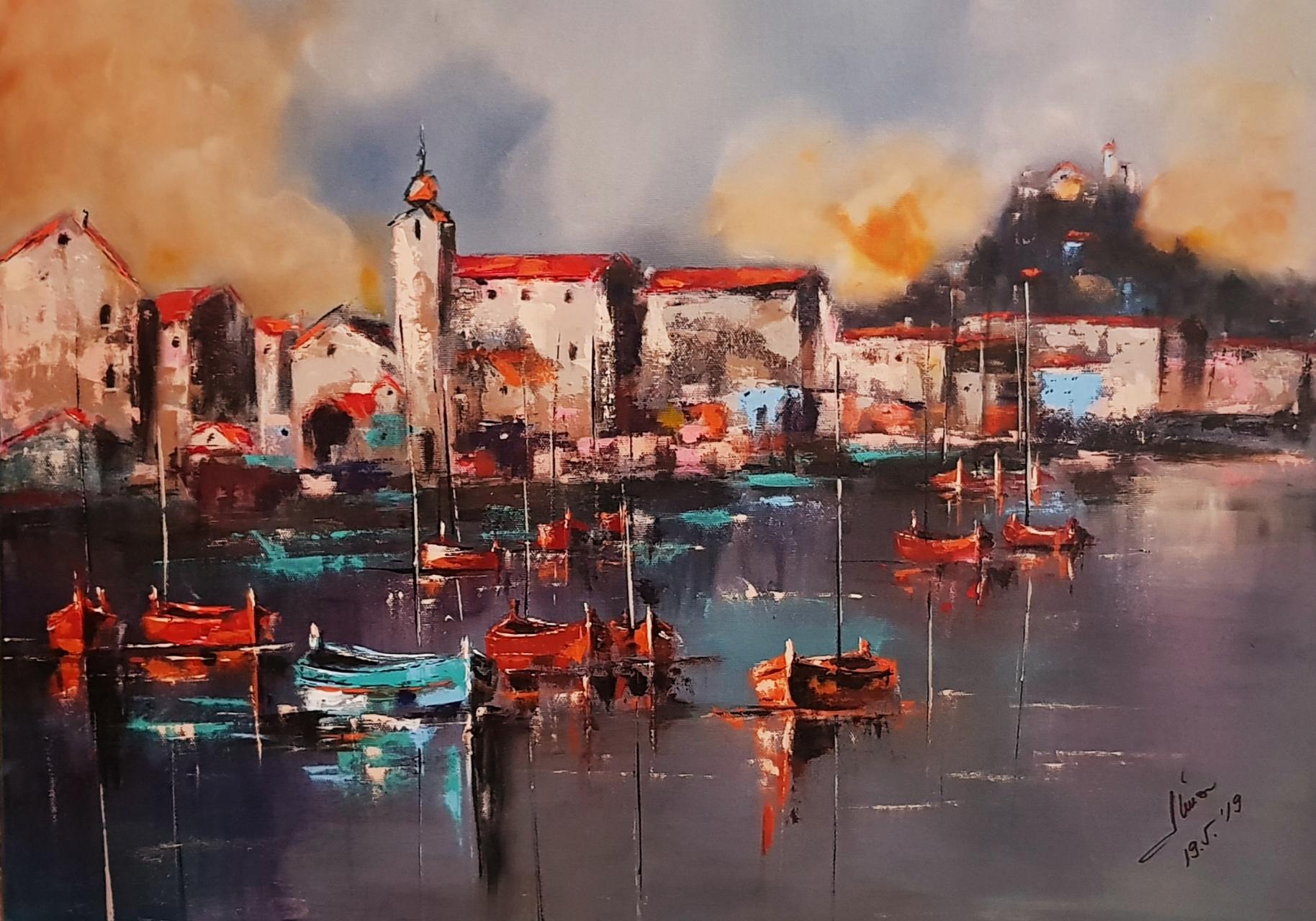 ArteDiAlina.com painting: Sunday sunset and boats
